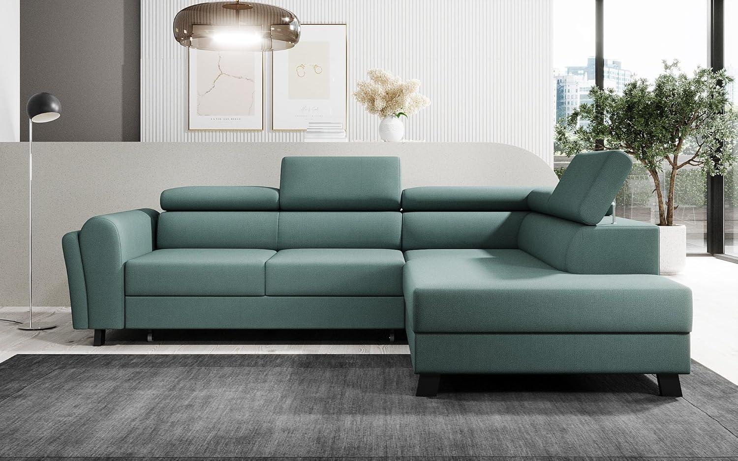 Designer Sofa Kira mit Schlaf- und Klappfunktion Stoff Grün Rechts Bild 1