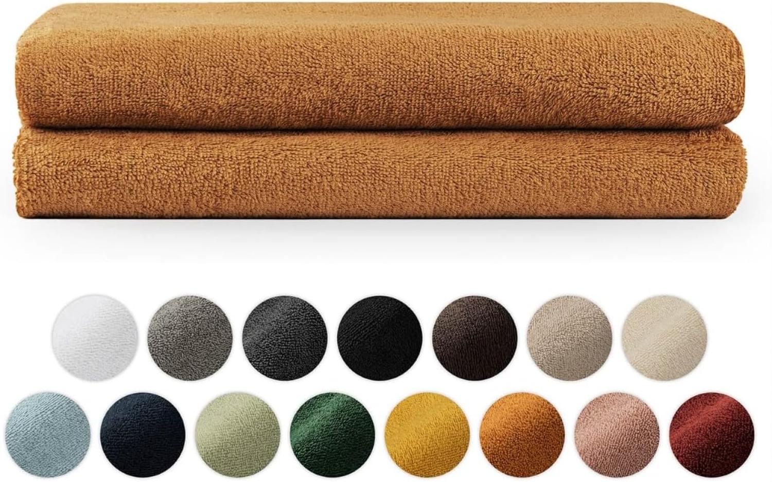Blumtal Premium Frottier Handtücher Set mit Aufhängschlaufen - Baumwolle Oeko-TEX Zertifiziert, weich, saugstark - 2X Badetuch (70x140 cm), Pumpkin Spice (Braun) Bild 1