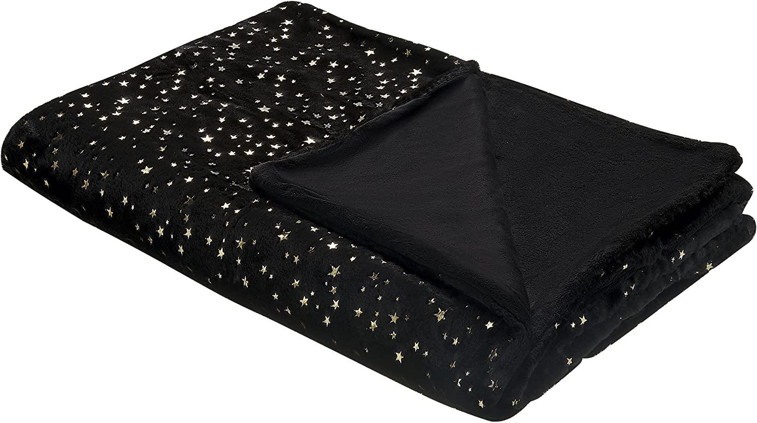 Kuscheldecke Schwarz Polyester Stoff 130 x 180 cm mit Sternen Motiv Bild 1