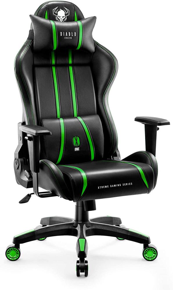 Diablo X-One 2. 0 Gaming Stuhl Gamer Chair Bürostuhl Schreibtischstuhl Verstellbare Armlehnen Ergonomisches Design Nacken/-Lendenkissen Wippfunktion Grün Normal (L) Bild 1