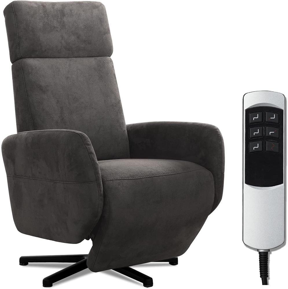 Cavadore TV-Sessel Cobra mit 2 E-Motoren / Fernsehsessel mit Liegefunktion, Relaxfunktion / Mit Fernbedienung verstellbar / Sternfuß, belastbar bis 130 kg / 71 x 110 x 82 / Lederoptik, Dunkelgrau Bild 1