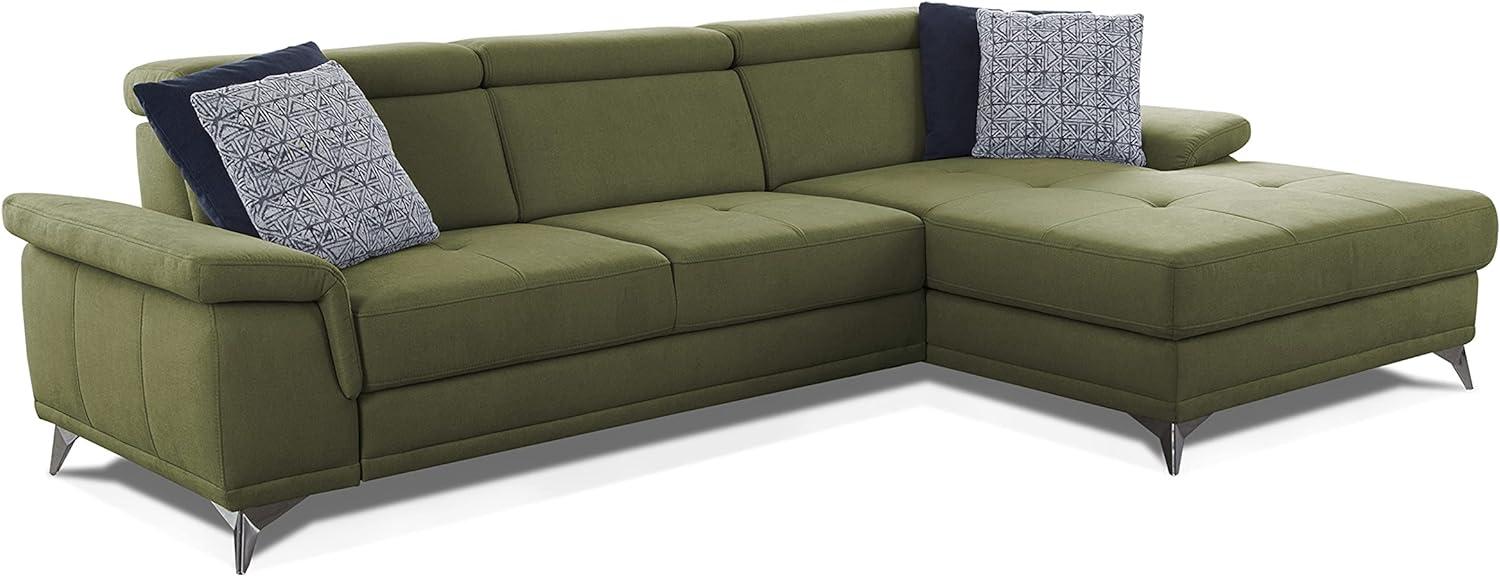 CAVADORE Ecksofa Cardy inkl. Federkern / Sofa in L-Form mit verstellbaren Kopfteilen, XL-Recamiere + Fleckschutz-Bezug / 289 x 83 x 173 cm / Grün Bild 1