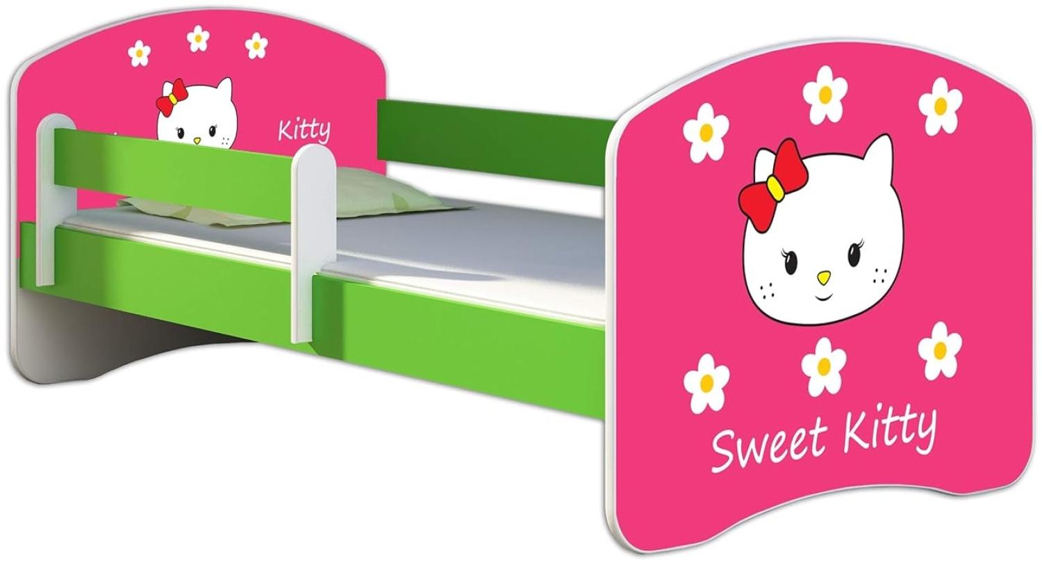 ACMA Kinderbett Jugendbett mit Einer Schublade und Matratze Grün mit Rausfallschutz Lattenrost II 140x70 160x80 180x80 (16 Sweet Kitty 2, 180x80) Bild 1