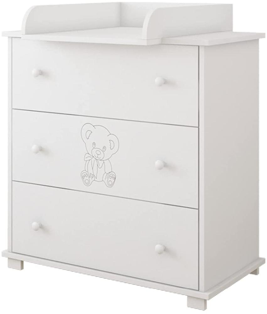 Kiki design Kommode mit Wickeltisch | 80x46 cm | Wickelkommode mit 3 Schubladen | Für Kinderzimmer | Gravierter Teddybär | Schrank für Kinderzimmer |Weiß Bild 1