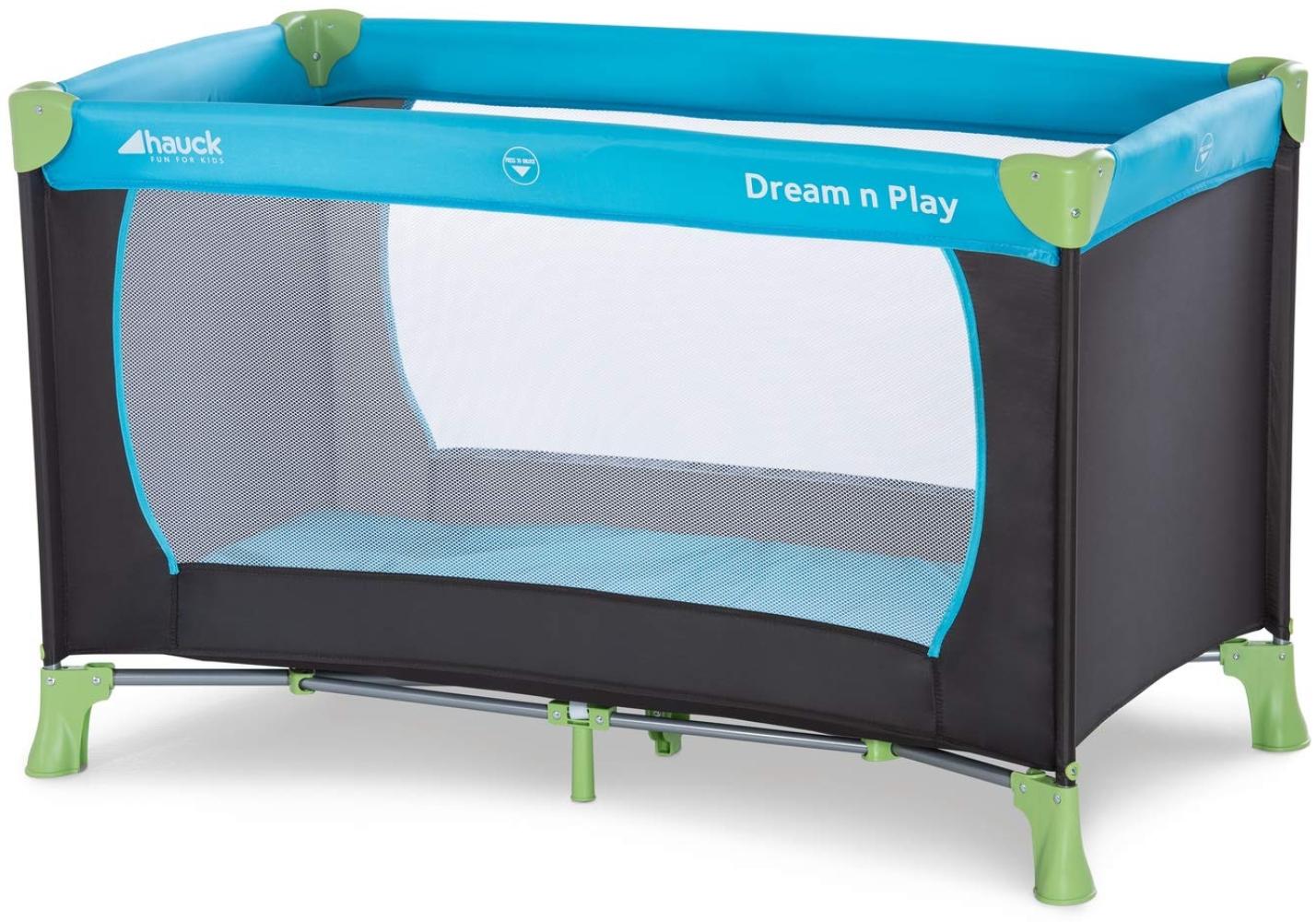 Hauck 'Dream’n Play' Reisebett 3-teilig 120 x 60 cm, ab Geburt bis 15 kg, inkl. Tragetasche und Einlageboden (faltbar, tragbar, leicht & kippsicher), blau Bild 1