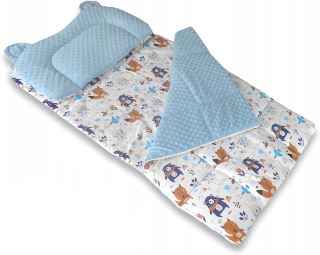 Best For Kids Schlafsack Fußack für den Kindergarten Minky Bär mit Kissen (Blau Bär) Bild 1