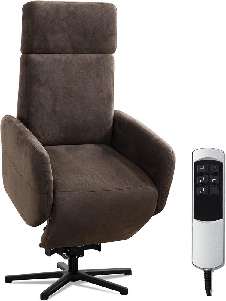 Cavadore TV-Sessel Cobra mit 2 Motoren, Akku + Aufstehhilfe / Fernsehsessel mit Liegefunktion, Relaxfunktion + Fernbedienung / Sternfuß, belastbar bis 130 kg / 71 x 110 x 82 / Lederoptik, Braun Bild 1