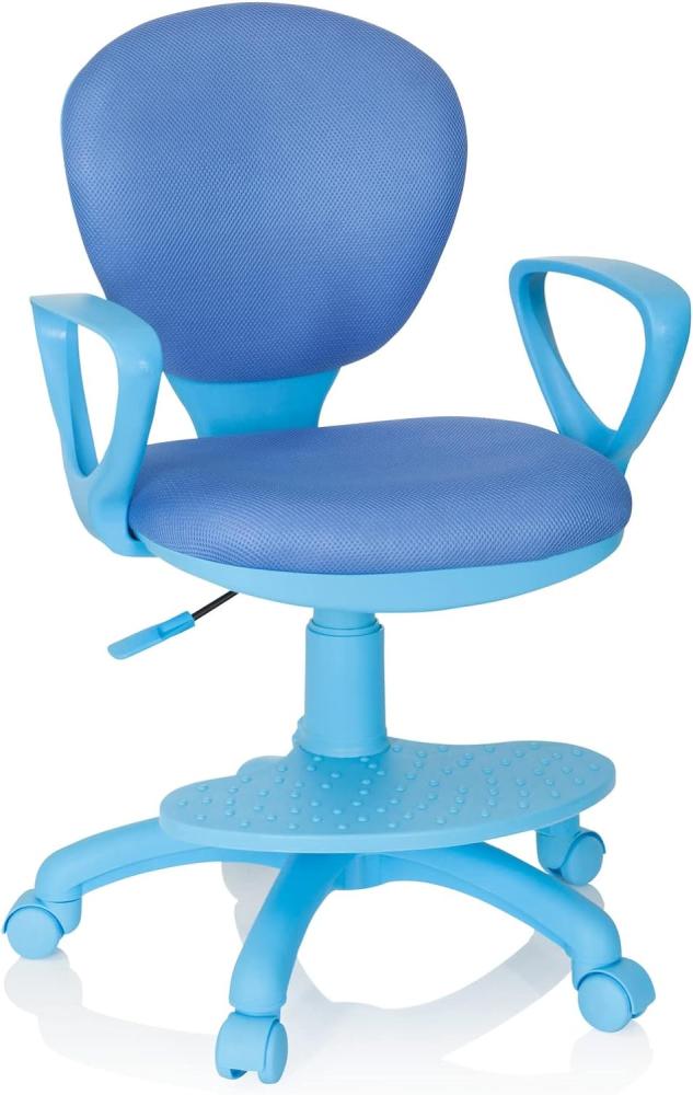 hjh OFFICE 670978 Kinderdrehstuhl Kid Colour Stoff Blau Schreibtischstuhl Kinder, Fußablage & Sitzfläche höhenverstellbar Bild 1