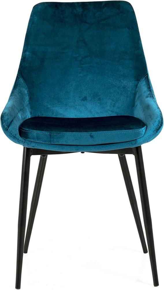 Tenzo Lex 2er-Set Designer Stühle, Metall, Petrol Blau, 85 x 47,5 x 56 cm (Hxbxt), Sitz : Stahl mit Schaum. Stoff : 100% Samt, Petrol Blau/Schwarz, Samtsitz Bild 1