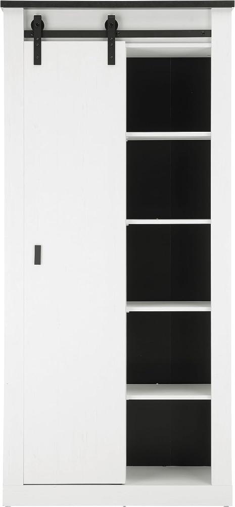 Badezimmer Hochschrank Stove in weiß Pinie und anthrazit Landhaus 93 x 201 cm Bild 1