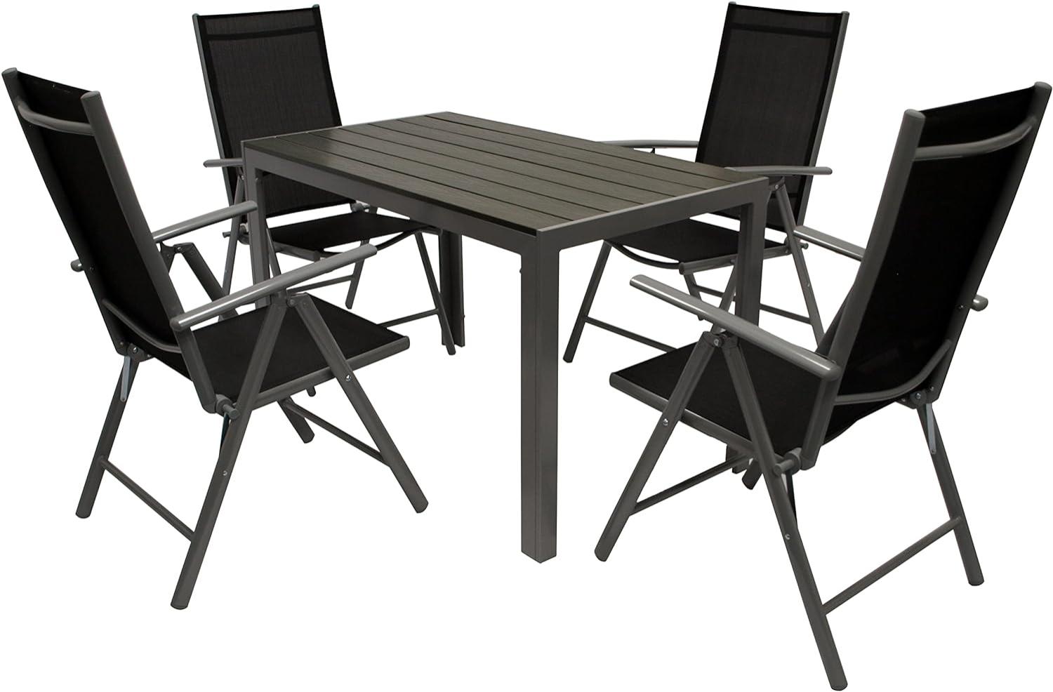 Garnitur SORANO 5-teilig mit Tisch 70x125cm, Aluminium + Kunstholz + Kunstgewebe schwarz Bild 1