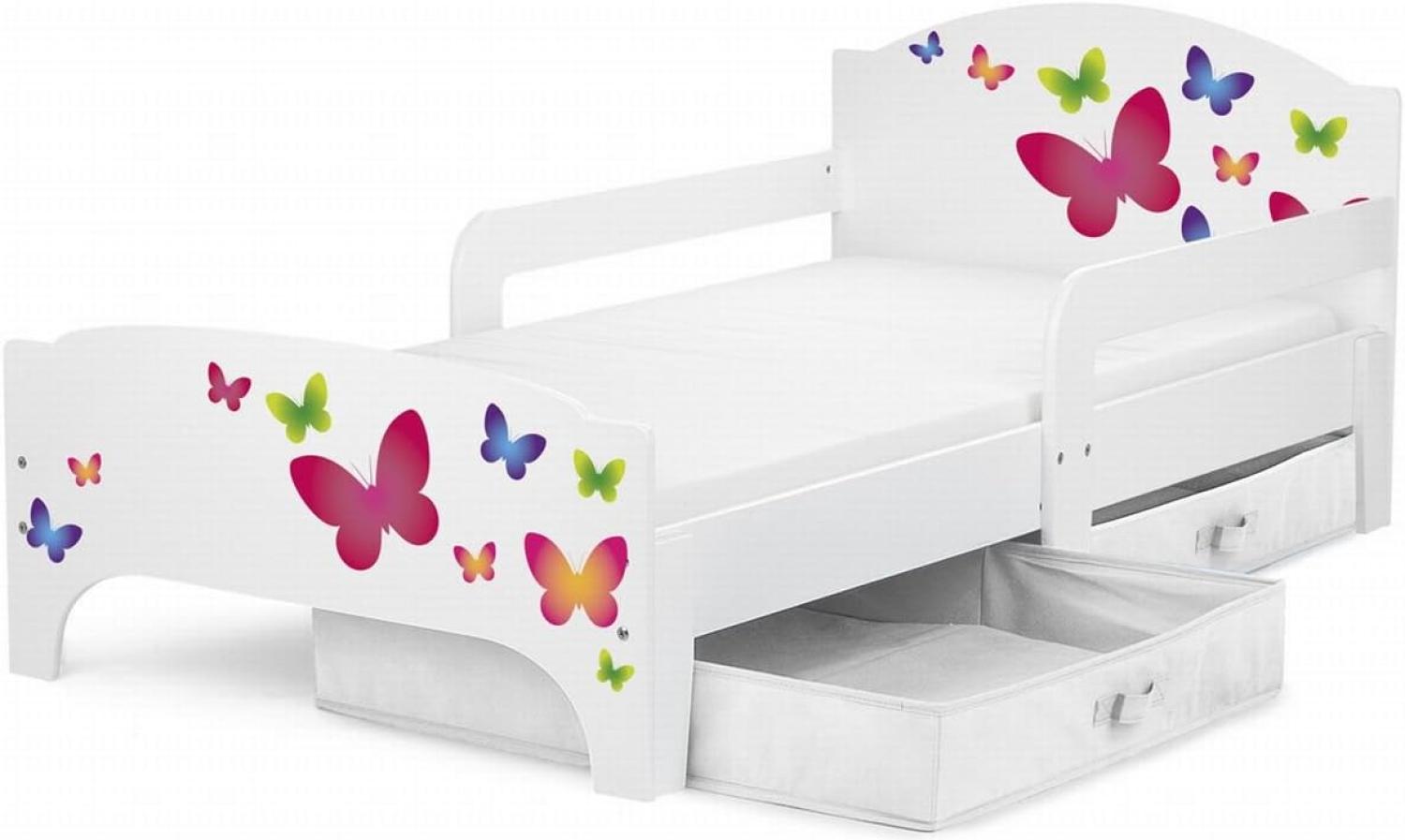 Leomark 'Schmetterlinge' Kinderbett mit Schubladen 140 x 70 weiß Bild 1