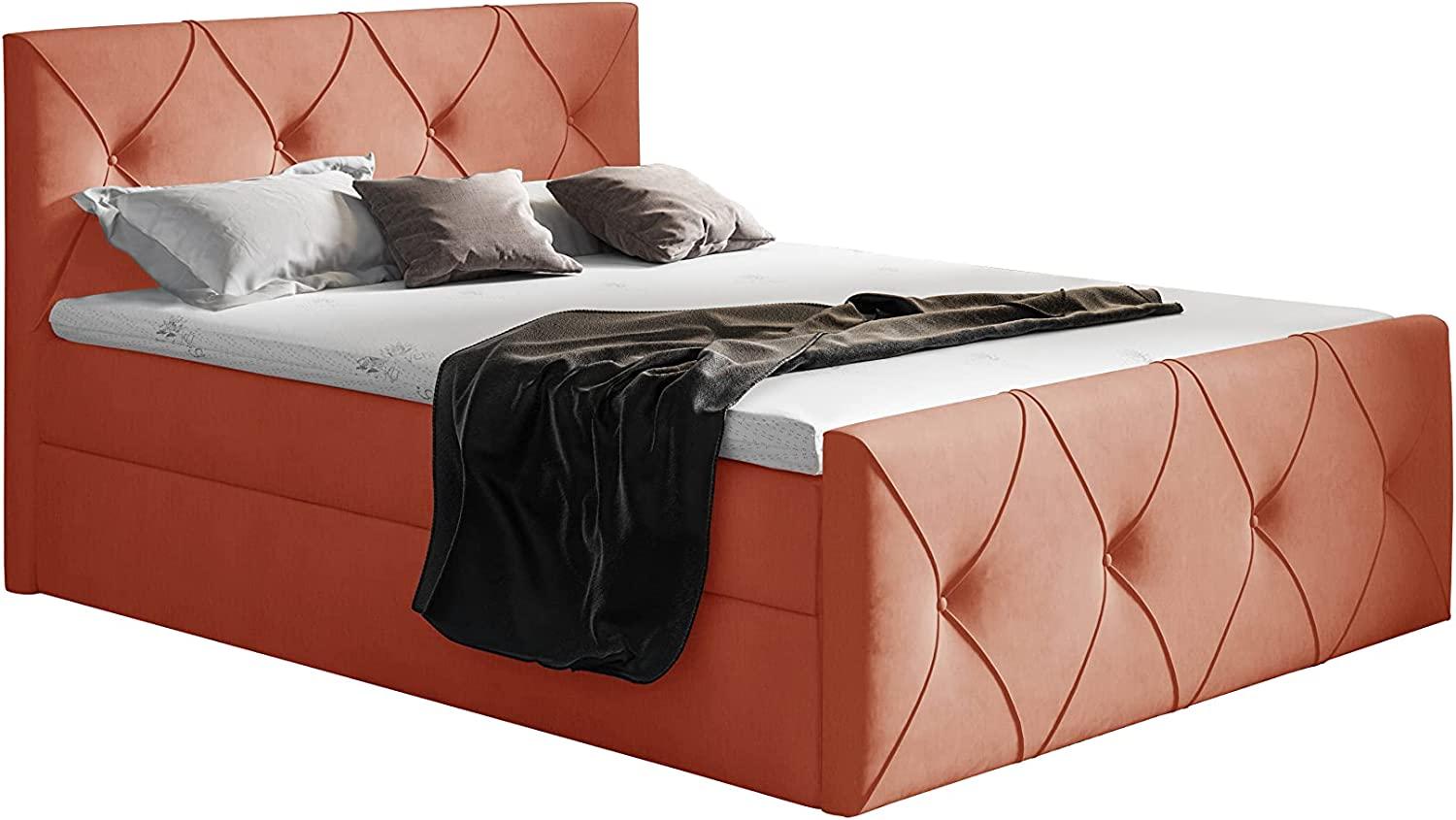 Stylefy 'Arian Lux' Boxspringbett, Velours  Orange 200 x 200 cm Bild 1