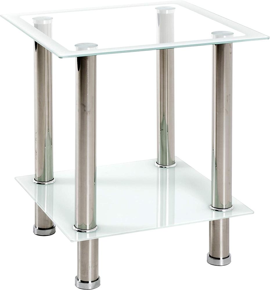 HAKU Möbel Beistelltisch, Sicherheitsklarglas, Edelstahl-weiß, 40 x 40 x 46 cm Bild 1