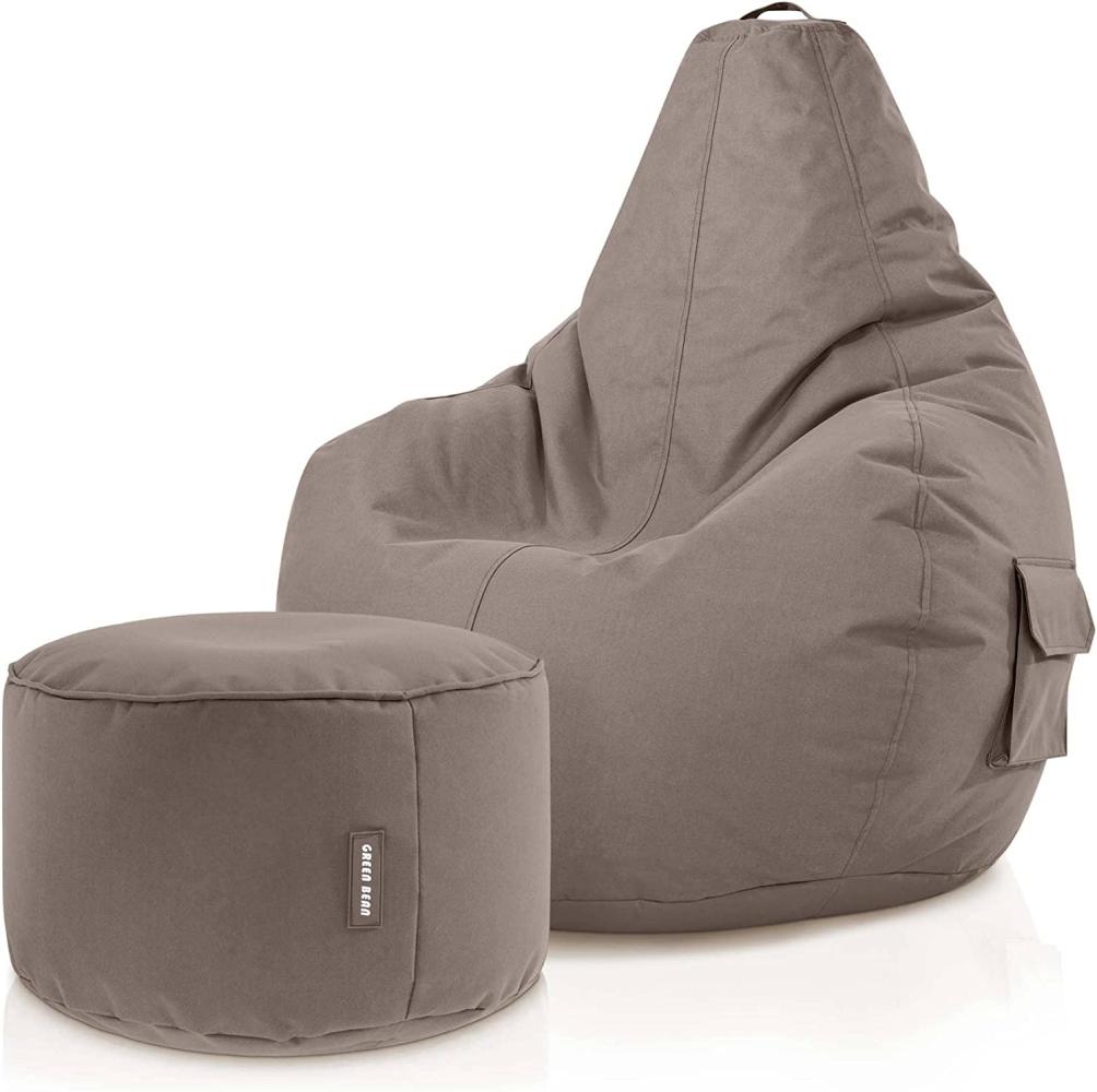 Green Bean© Sitzsack mit Rückenlehne + Hocker "Cozy+Stay" 80x70x90cm - Gaming Chair mit 230L Füllung - Bean Bag Lounge Chair Sitzhocker Khaki Bild 1