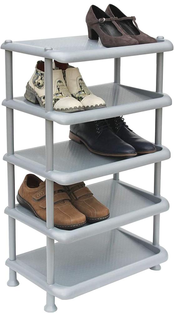 DanDiBo Schuhregal Kunststoff 93901 Stapelbar Schuhablage Offen Schuhständer mit 5 Ebenen Grau Schuhschrank Bild 1