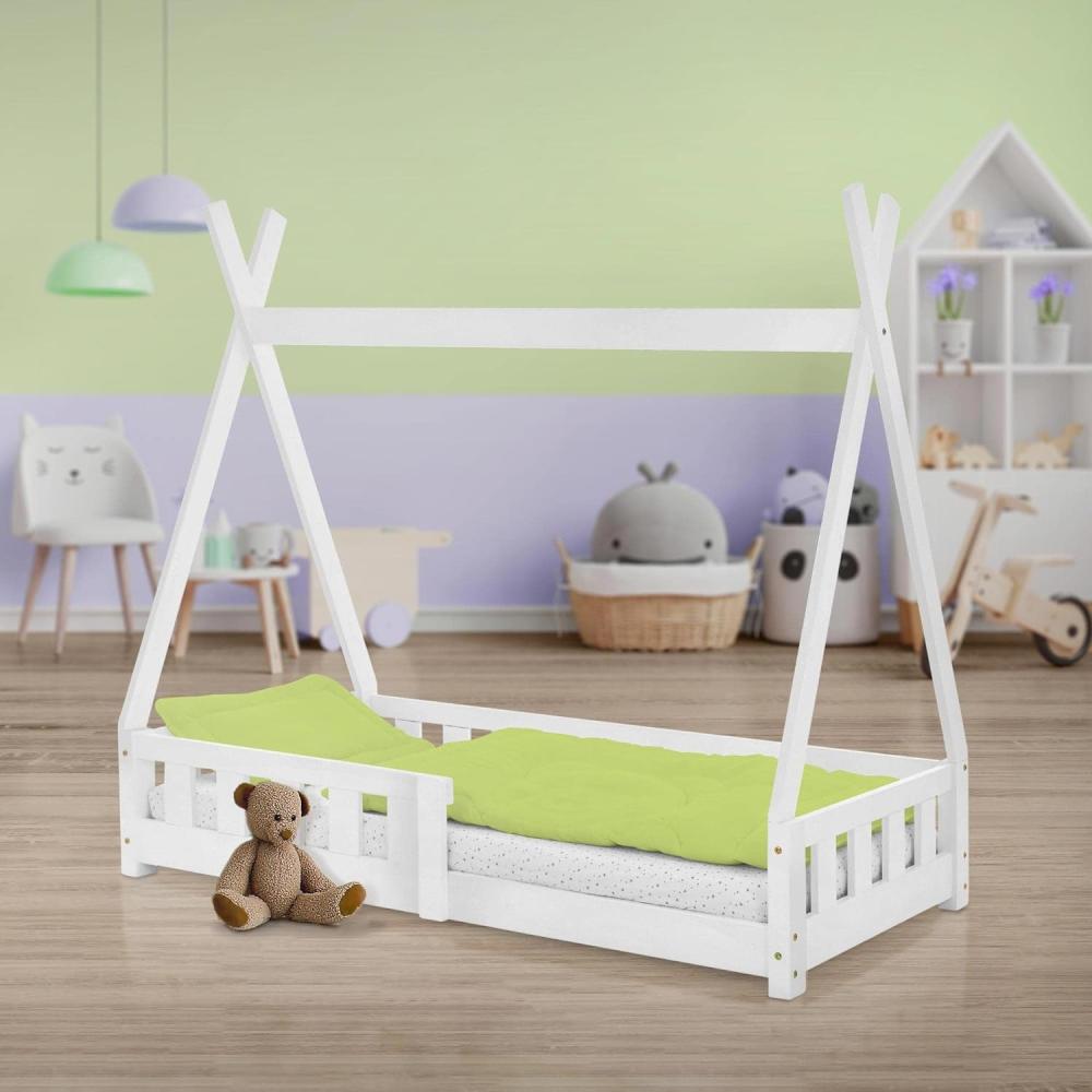 Kinderbett mit Rausfallschutz und Lattenrost 70x140 cm Weiß aus Kiefernholz ML-Design Bild 1