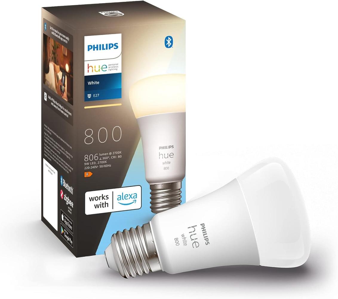 Philips Hue White E27 Lampe,806lm, dimmbar, warmweißes Licht, steuerbar via App, kompatibel mit Amazon Alexa (Echo, Echo Dot) Bild 1