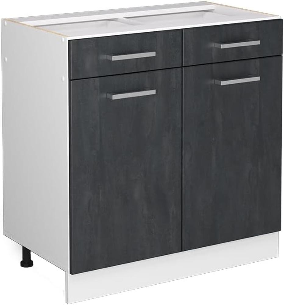 Vicco Küchenunterschrank R-Line, Schwarz Beton/Weiß, 80 cm AP Marmor Bild 1