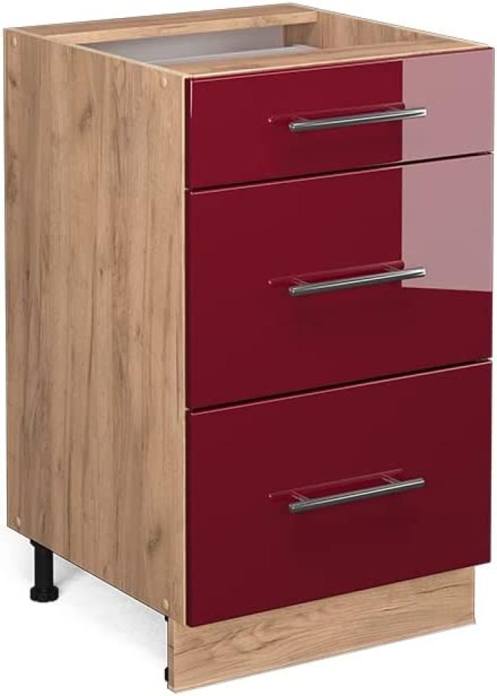 Vicco Küchenschrank Küchenmöbel Fame-Line modern Küche Einbauküche Küchenzeile Blende Unterschrank Hochschrank Hängeschrank Hochglanz (Eiche-Rot, Schubunterschrank 50 cm) Bild 1