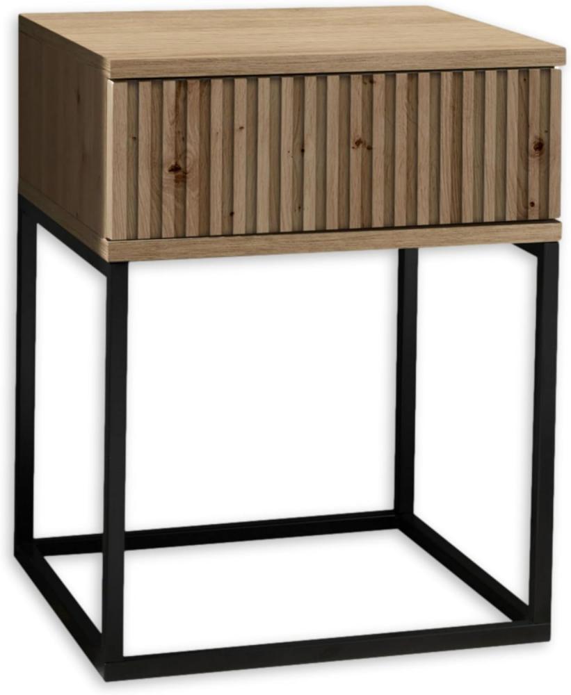 MARLE Nachttisch in Artisan Eiche Optik - Moderner Nachtschrank mit Schublade und schwarzem Metallgestell - 40 x 52 x 38,5 cm (B/H/T) Bild 1