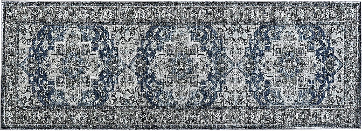 Teppich grau blau 70 x 200 cm orientalisches Muster Kurzflor KOTTAR Bild 1