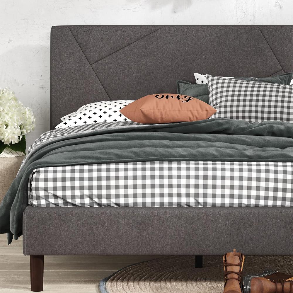 Zinus Upholstered Platform Bed, Metal/Wood/Fabric, 100 x 200 cm Bild 1