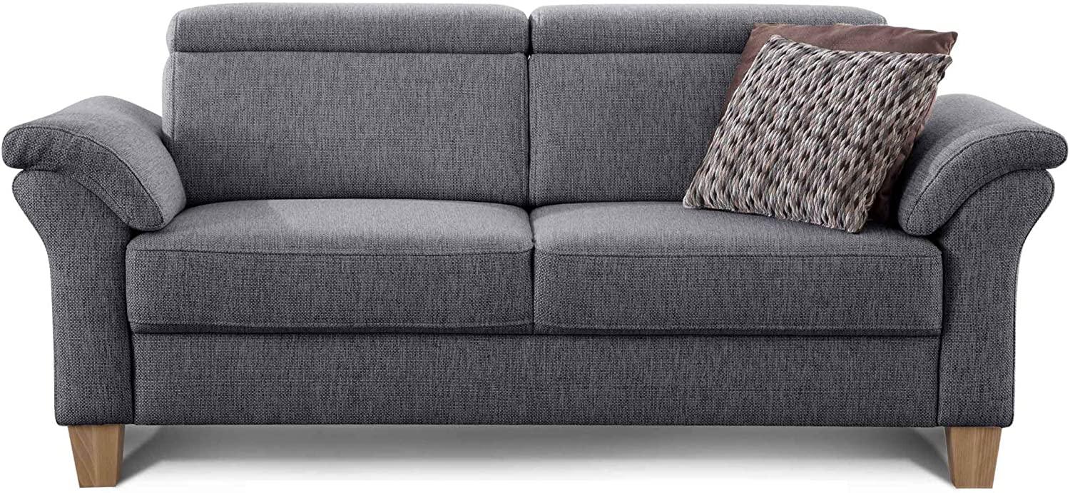 Cavadore 3-Sitzer Sofa Ammerland / Couch mit Federkern im Landhausstil / Inkl. verstellbaren Kopfstützen / 186 x 84 x 93 / Strukturstoff grau Bild 1