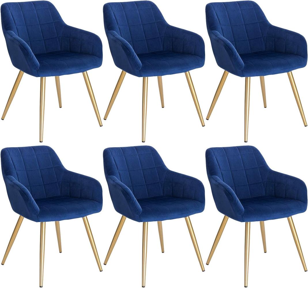WOLTU 6 x Esszimmerstühle 6er Set Esszimmerstuhl Küchenstuhl Polsterstuhl Design Stuhl mit Armlehne, mit Sitzfläche aus Samt, Gestell aus Metall, Gold Beine, Blau, BH232bl-6 Bild 1
