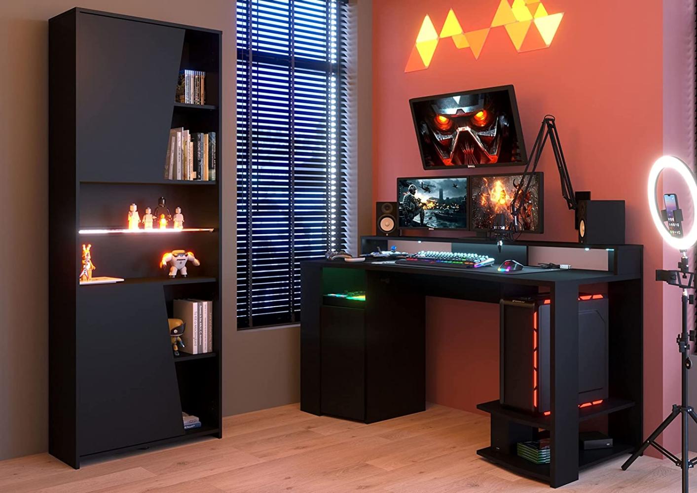 Gamertisch Parisot - mit Regal Computertisch Schreibtisch PC-Tisch LED Beleuchtung mit Farbwechsel Bild 1