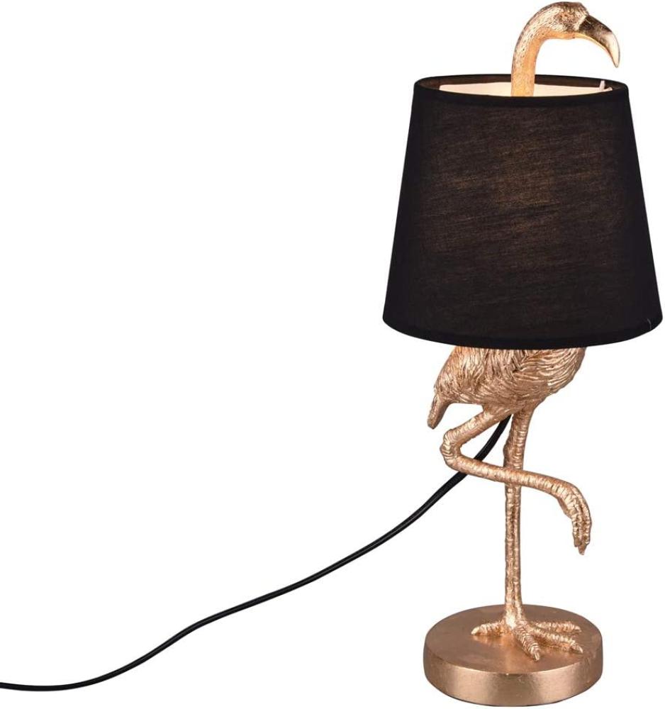 Retro LED Tischleuchte Flamingo Gold mit Stoffschirm in Schwarz, Höhe 42cm Bild 1