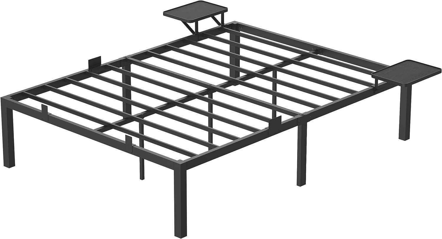 VASAGLE Bettgestell, Doppelbettgestell, Bettrahmen, mit Aufbewahrungsregalen, 140 x 190 cm, Schwarz Bild 1