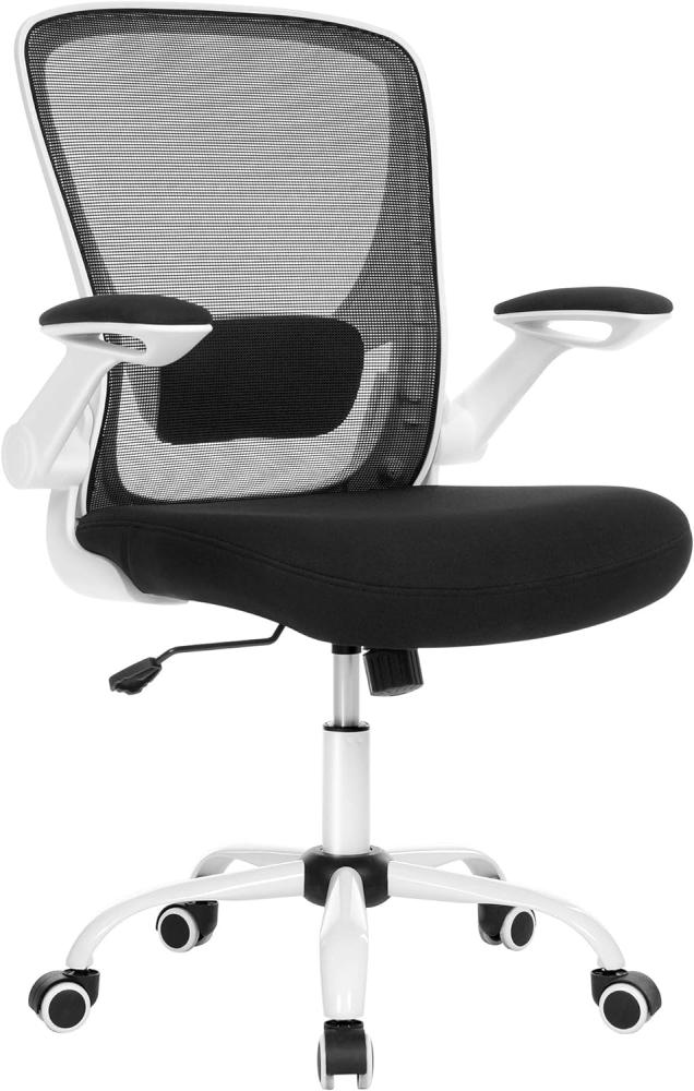 SONGMICS ergonomischer Bürostuhl, klappbare Armlehne, 360° Drehstuhl, verstellbare Lendenstütze, platzsparend, schwarz-weiß Bild 1