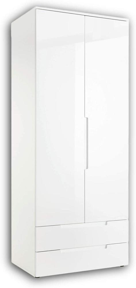 Stella Trading SPICE Eleganter Kleiderschrank mit viel Stauraum - Vielseitiger Drehtürenschrank in Weiß hochglanz - 84 x 208 x 57 cm (B/H/T) Bild 1