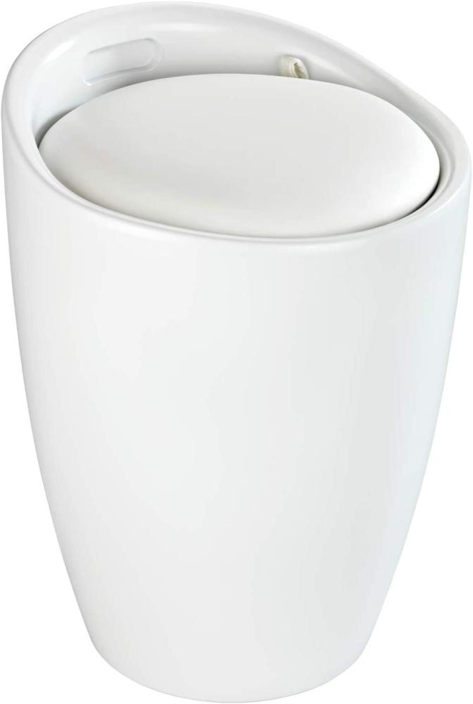 WENKO Badhocker Candy Weiß matt, Sitzgelegenheit, Hocker mit Stauraum für das Badezimmer und Wohnzimmer, integrierter Wäschesammler, ABS-Kunststoff, BPA-frei, Fassungsvermögen 20 L, Ø 36 x 50,5 cm Bild 1