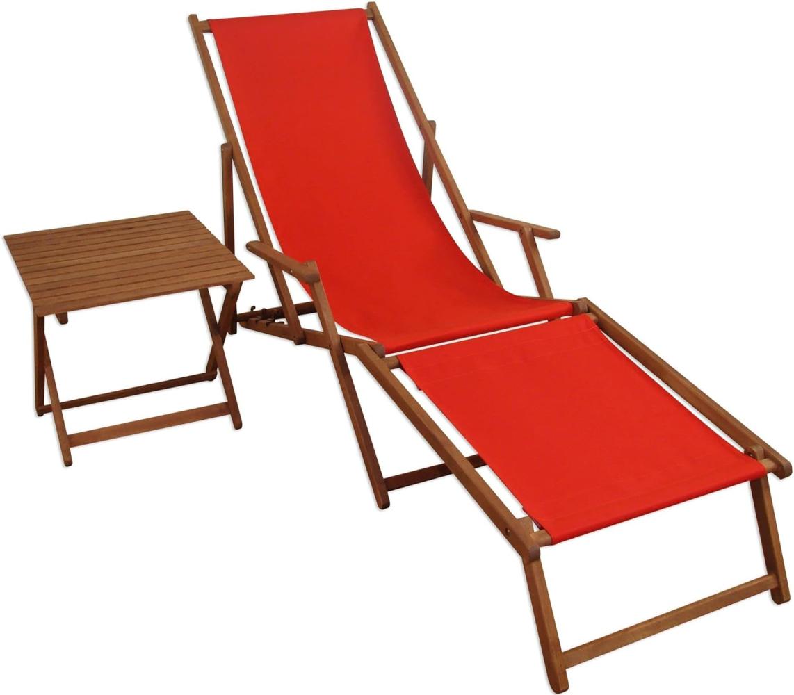 Sonnenliege rot Liegestuhl Fußteil Tisch Gartenliege Deckchair Strandstuhl Gartenmöbel 10-308FT Bild 1