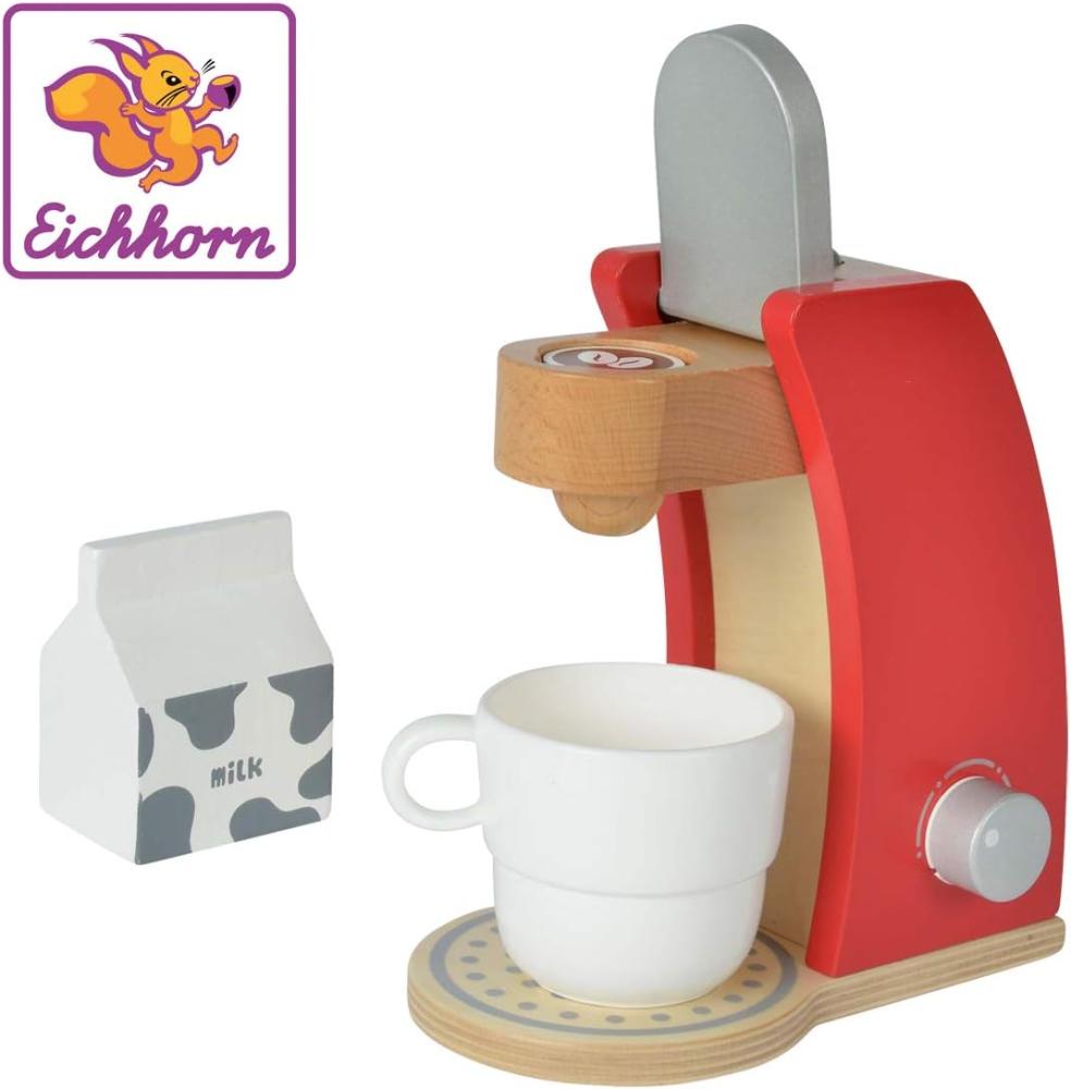 Eichhorn 100002489 - Kaffeemaschine aus Holz, inkl. Tasse, Milchbox und 1x Kaffeepad, 4-tlg., 12x18,5x20,5cm, Birkenholz Bild 1