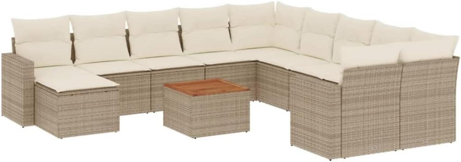 vidaXL 12-tlg. Garten-Sofagarnitur mit Kissen Beige Poly Rattan Bild 1