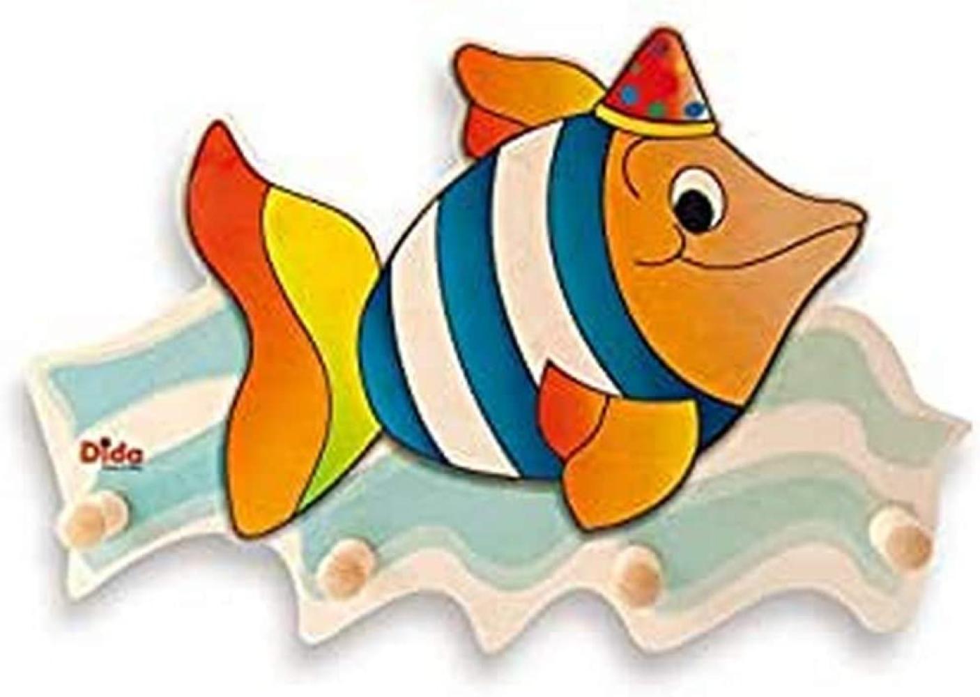 Dida - Wandgarderobe Für Kinder Aus Holz, Dekoriert Mit Einem Fisch Für Das Kinderschlafzimmer Bild 1