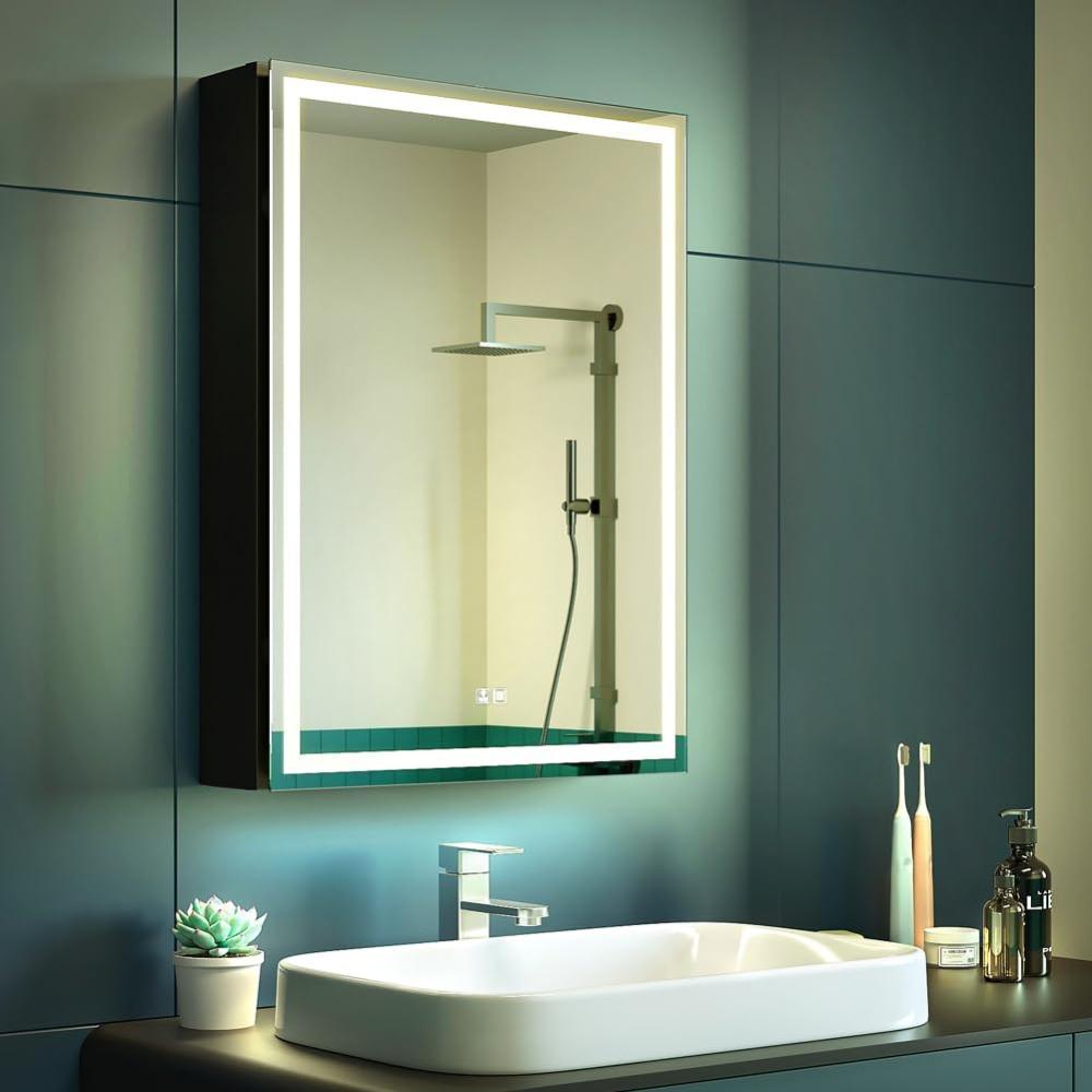 KWW 50 x 70 cm LED Beleuchtetes Badezimmer Medizin Kabinett mit Spiegel, Farbtemperatur Einstellbar, Anti-Nebel Dimmbare Lichter, Steckdosen für USBs Bild 1
