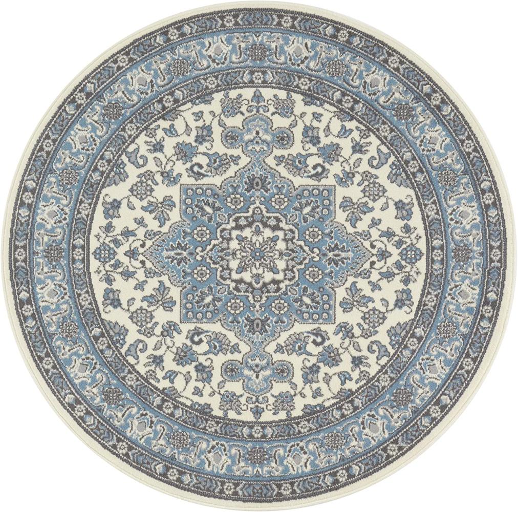 Orientalischer Kurzflor Teppich Parun Täbriz Creme Himmelblau - 160 cm Durchmesser Bild 1