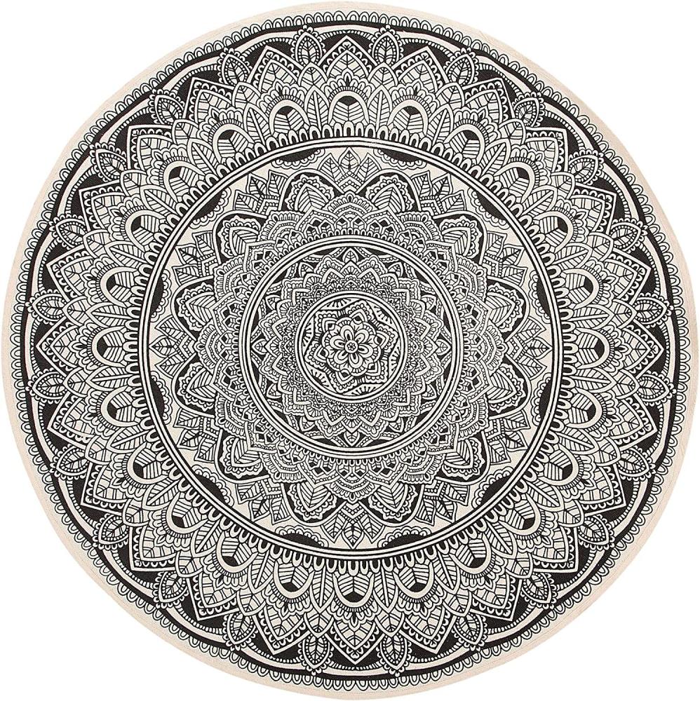 Teppich schwarz/creme Baumwolle ø 120 cm Mandala-Muster HIZAN Bild 1
