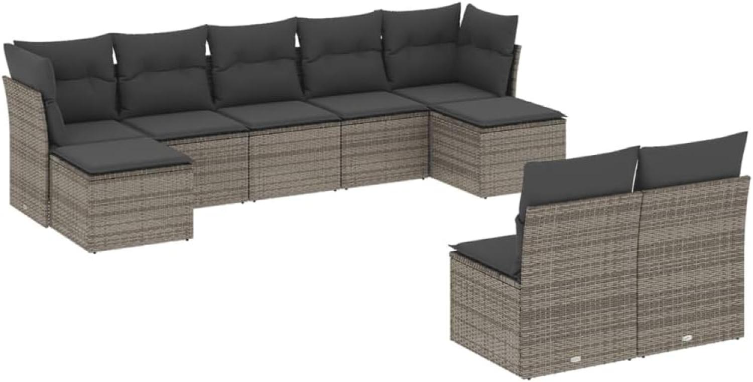 vidaXL 9-tlg. Garten-Sofagarnitur mit Kissen Grau Poly Rattan Bild 1