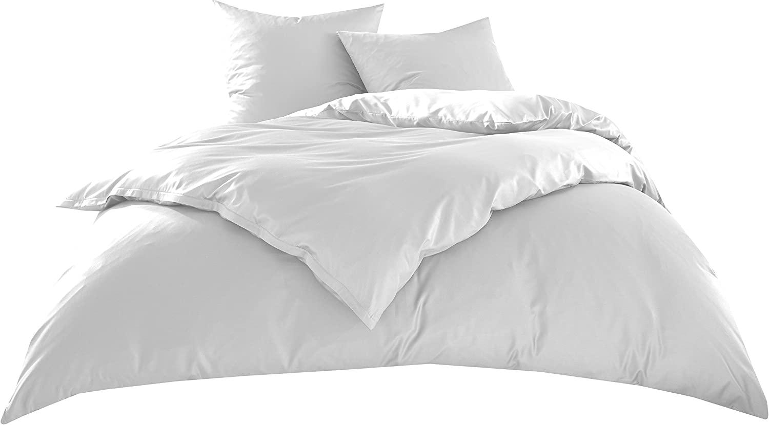 Bettwaesche-mit-Stil Linon Hotelbettwäsche "Lia" 100% Baumwolle weiß uni einfarbig Garnitur 140x200 + 70x90cm Bild 1