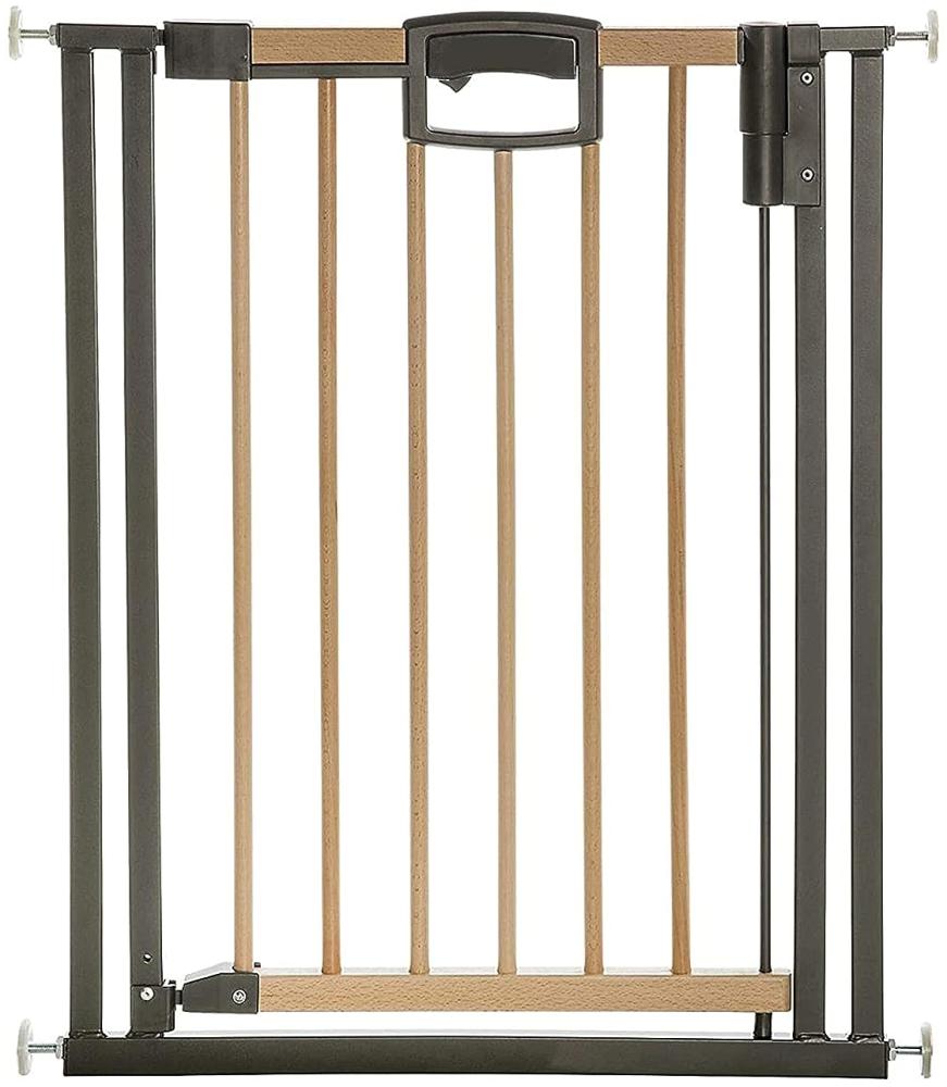 Geuther - Tür- und Treppenschutzgitter ohne Bohren Easylock Wood, 2791+, für Kinder und Hunde, zum klemmen, Metall/Holz, 68 - 76 cm, natur/schwarz Bild 1