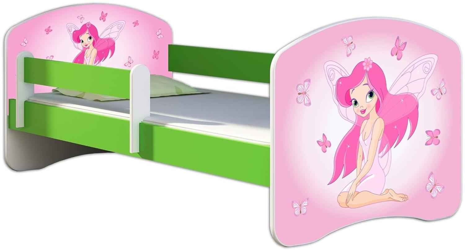 ACMA Kinderbett Jugendbett mit Einer Schublade und Matratze Grün mit Rausfallschutz Lattenrost II 140x70 160x80 180x80 (07 Rosa Fee, 140x70) Bild 1