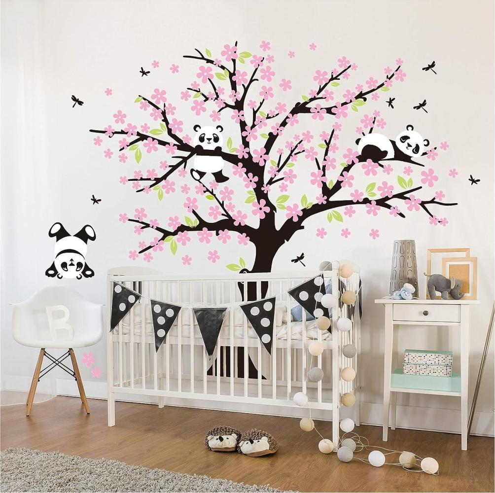 Sayala 3 Panda Wandtattoo-Wandsticker mit Floralem-Pfirsich Sakura Blumen Baum Wandbild für Mädchen/Jungen oder Baby Zimmer. 2m &1. 8m Wanddeko Wandtattoobaum (Rosa) Bild 1