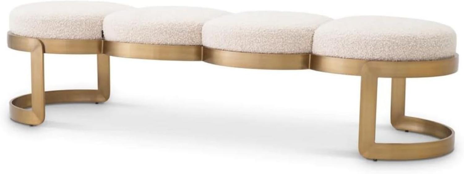 Casa Padrino Luxus Sitzbank Creme / Messing 160 x 50 x H. 40 cm - Gepolsterte Edelstahl Bank - Wohnzimmer Möbel - Hotel Möbel - Luxus Qualität Bild 1