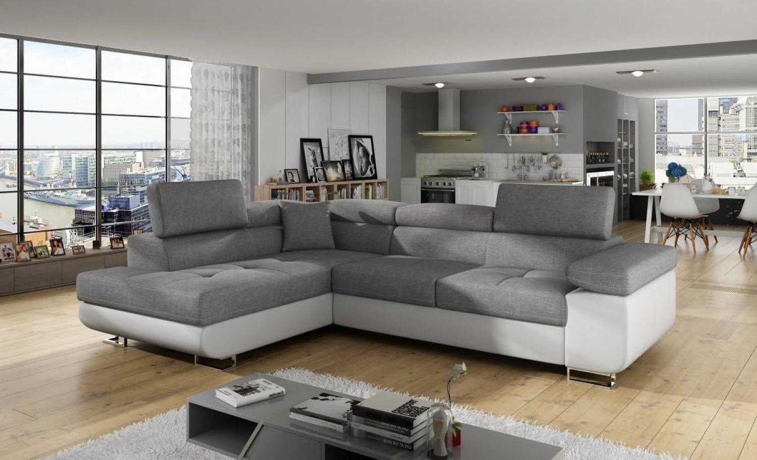 Designer Sofa Tervi mit Schlaf- und Klappfunktion Weiß/Grau Links Bild 1