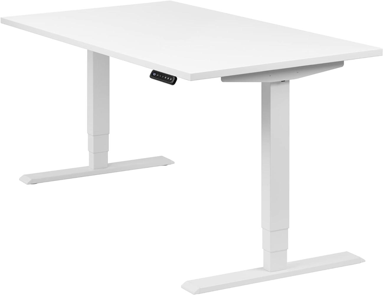 boho office® homedesk - elektrisch stufenlos höhenverstellbares Tischgestell in Weiß mit Memoryfunktion, inkl. Tischplatte in 140 x 80 cm in Weiß Bild 1